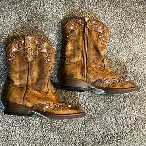 Roper Brown Kids Boots with Pink Accents